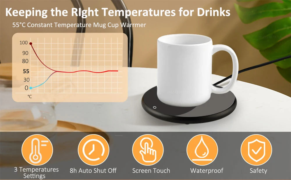 Calentador de tazas eléctrico con USB para café, leche, té, agua, almohadilla térmica inteligente, posavasos termostáticos para el hogar, la oficina y el escritorio.