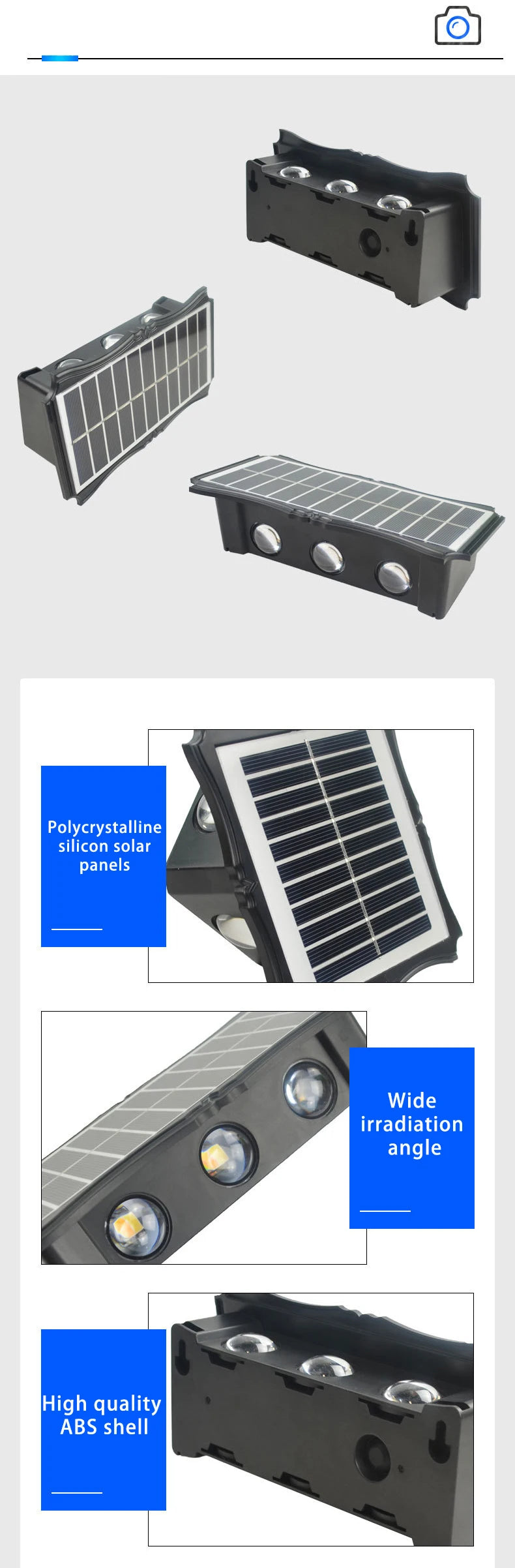 Lámpara de pared solar para exteriores, luz cálida, impermeable, iluminación vertical y vertical, iluminación decorativa para balcón, patio, jardín, pared exterior