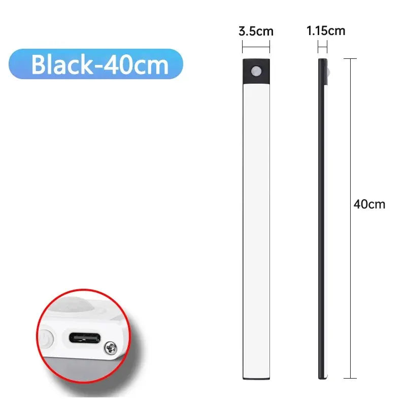 Lámpara LED para armario con sensor de movimiento, recargable por USB tipo C, para cocina, armario, 20 cm, 30 cm, 40 cm, 50 cm y 60 cm.
