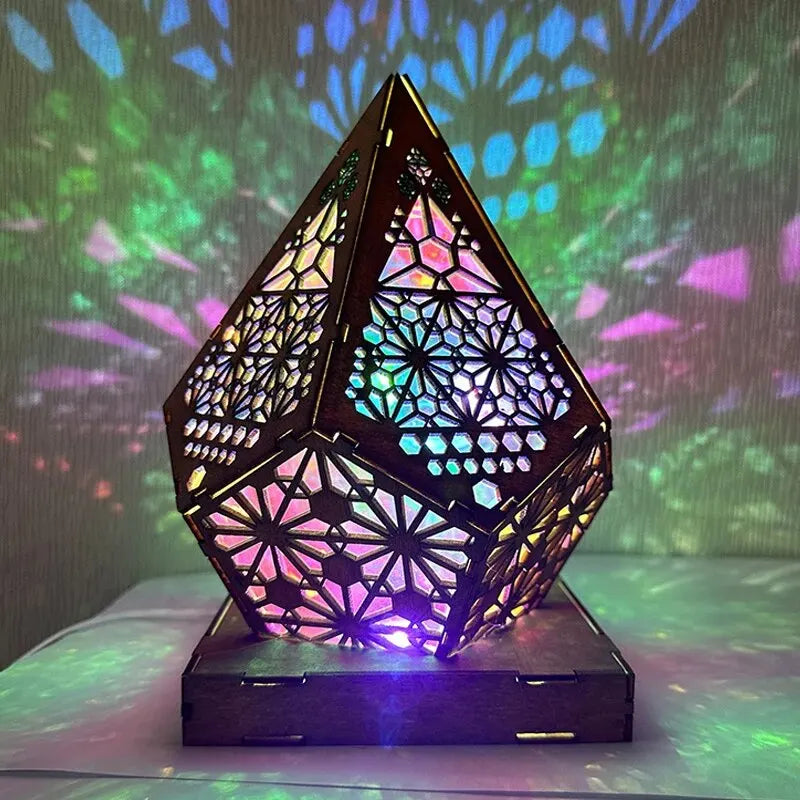 Lámpara de mesa LED bohemia con forma de estrella, proyección geométrica 3D multicolor, lámpara de noche ambiental vintage, adornos decorativos.
