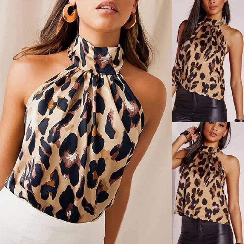 Blusa de verano para mujer, camisa 2025, sexy, con estampado de leopardo, blusas de mujer, blusas casuales sin mangas para mujer.