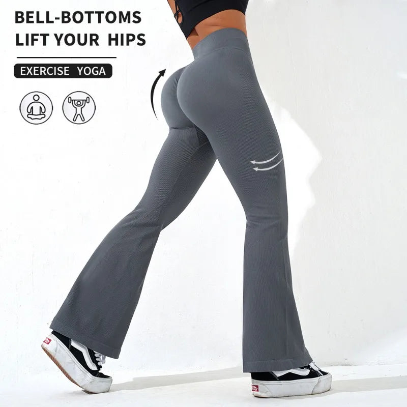 Calzas cintura cruzada y acampanadas para mujer, sexys, ajustadas, sin costuras, para gimnasio, correr, ciclismo, yoga, elásticas, realzadoras de glúteos, de cintura alta
