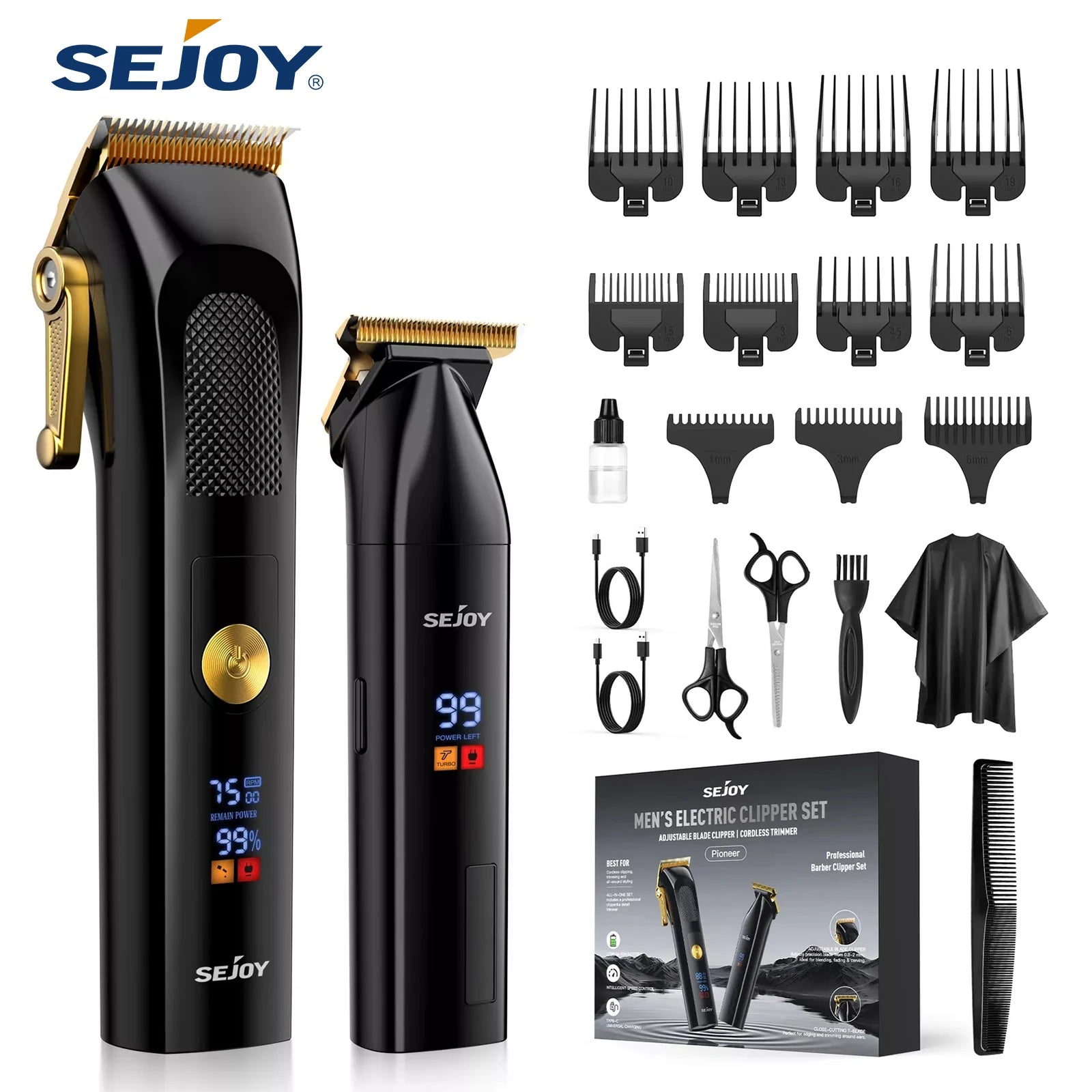 SEJOY - Juego de 2 cortadoras de pelo para hombre, kit de recortadora para barbero, juego de corte de barba para hombre, máquinas profesionales