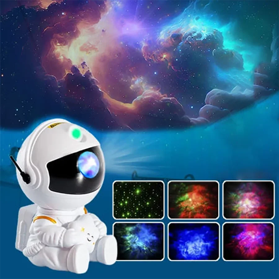 Proyector de luz nocturna de astronauta y galaxia, control remoto y cabezal giratorio de 360°, decoración de habitación