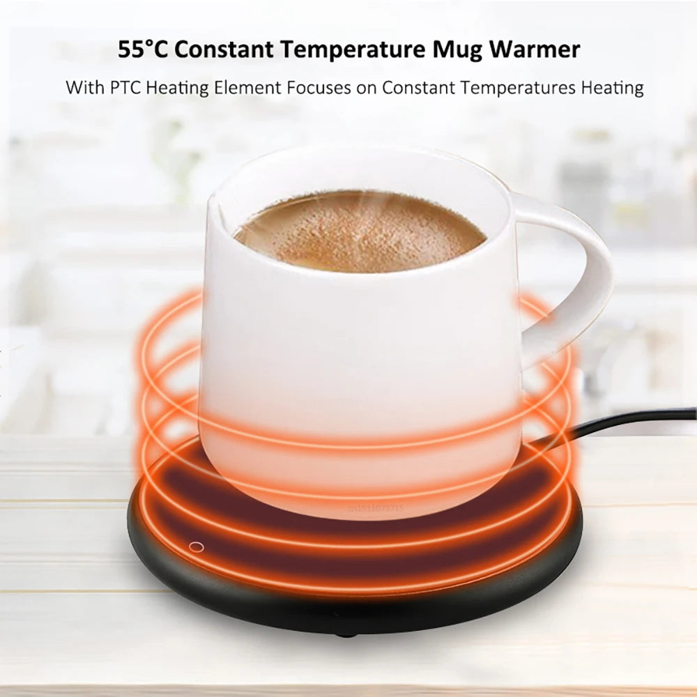 Calentador de tazas eléctrico con USB para café, leche, té, agua, almohadilla térmica inteligente, posavasos termostáticos para el hogar, la oficina y el escritorio.