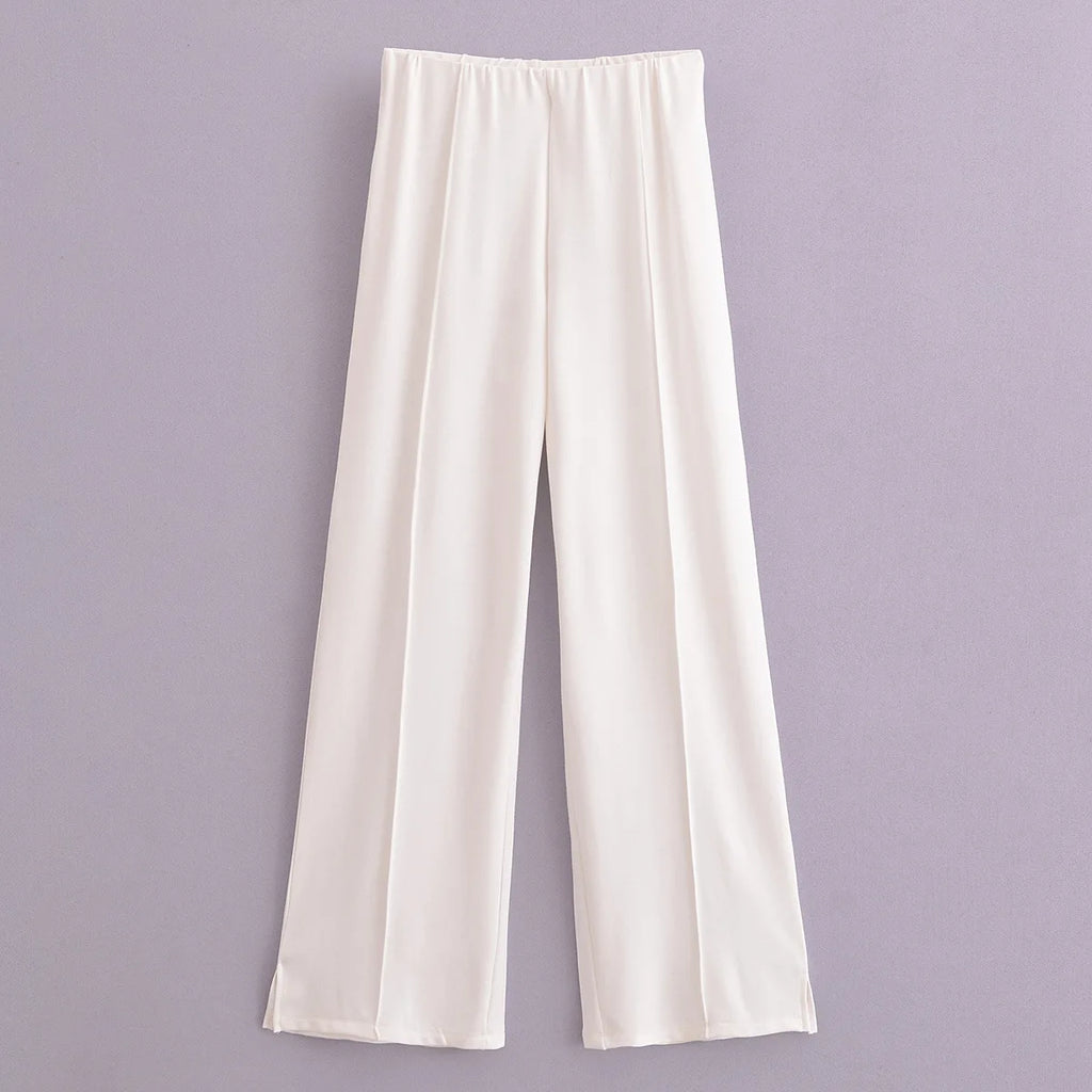 Nueva ropa de moda para mujer, manga larga, cuello redondo, top plisado, tela de doble cara, top de oficina, pantalones casuales