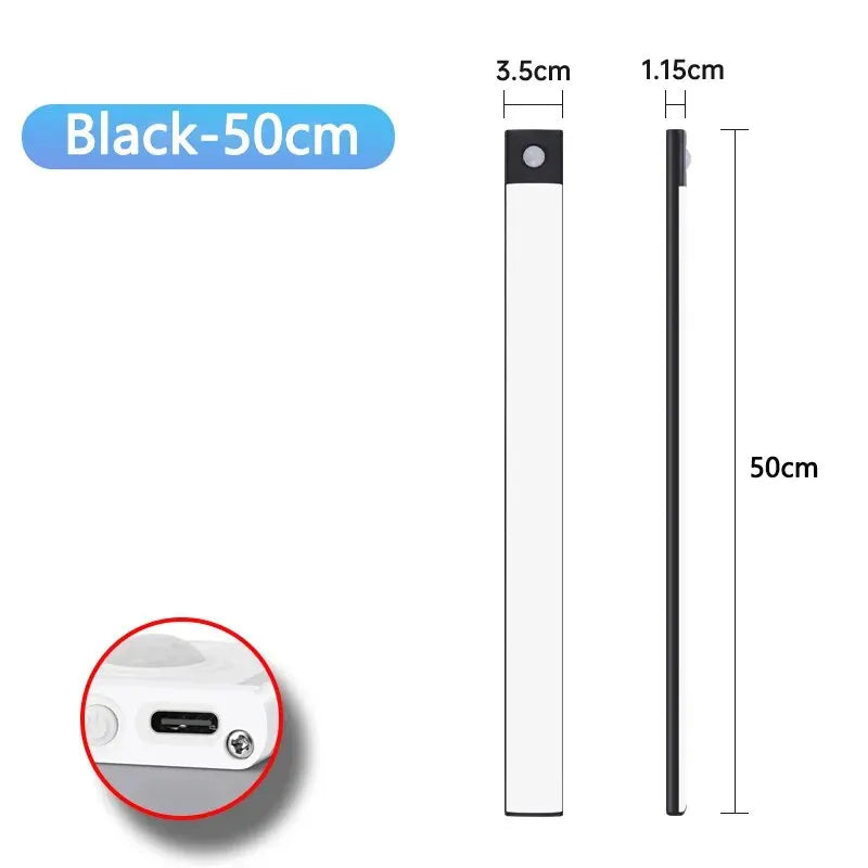 Lámpara LED para armario con sensor de movimiento, recargable por USB tipo C, para cocina, armario, 20 cm, 30 cm, 40 cm, 50 cm y 60 cm.