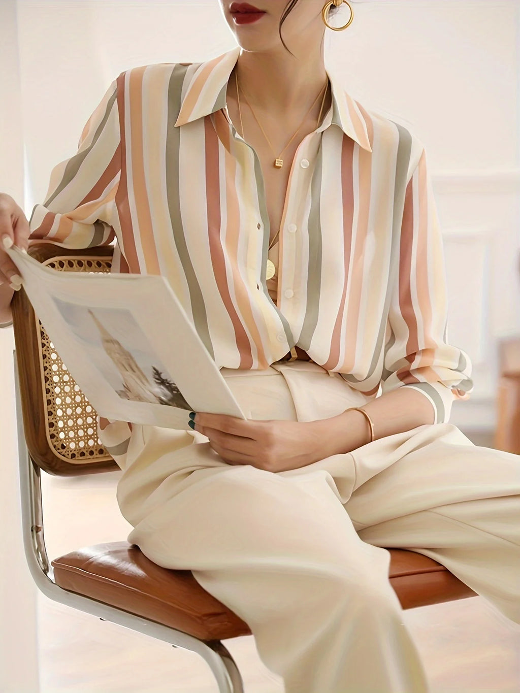 Blusa de mujer, camisa con botones y estampado moderno para mujer, para el trabajo y la vida informal.