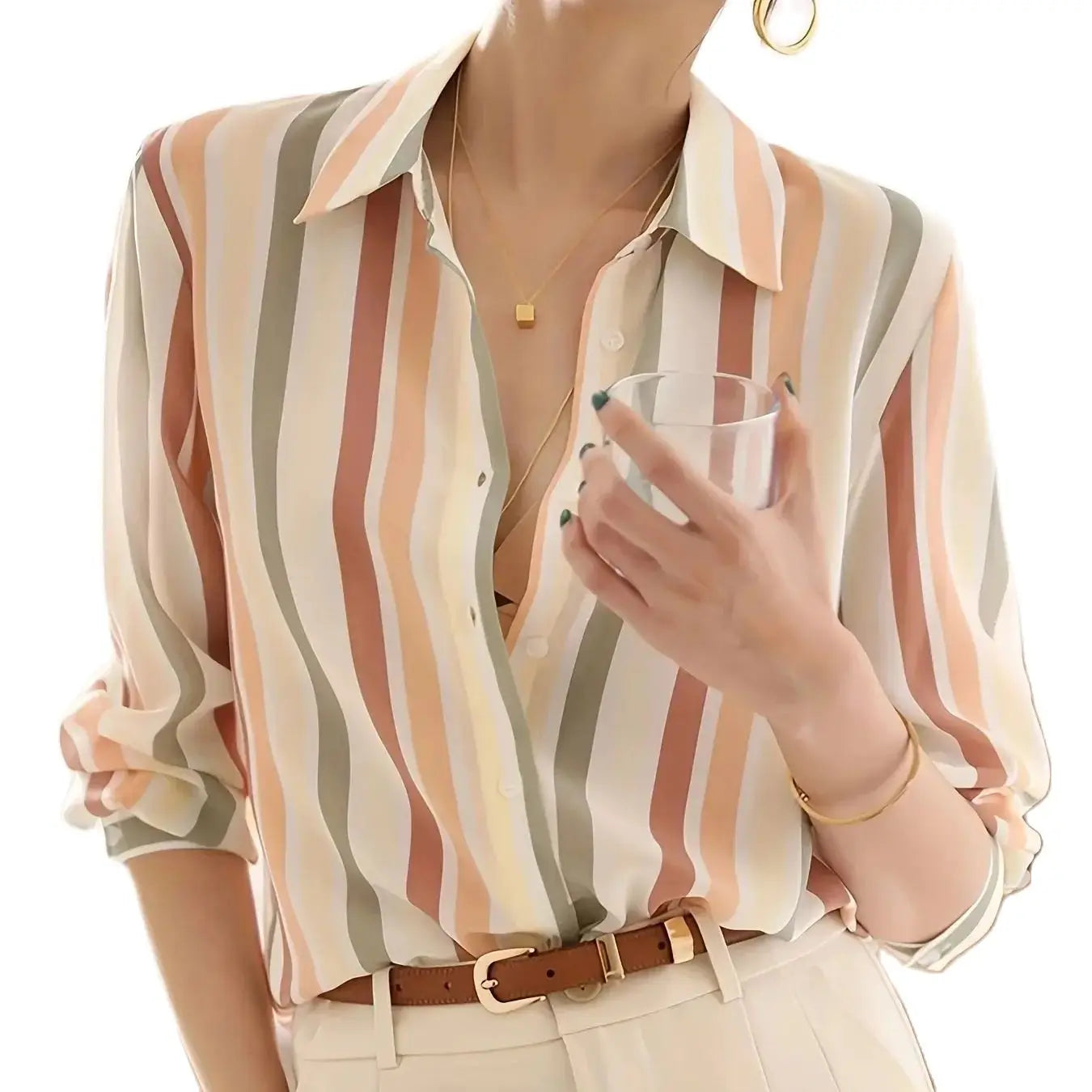 Blusa de mujer, camisa con botones y estampado moderno para mujer, para el trabajo y la vida informal.