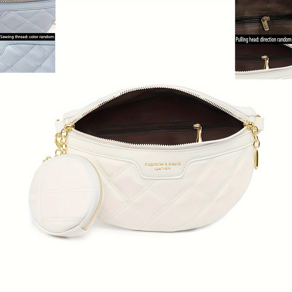 Riñonera acolchada con rombos que marca tendencia: moderna bandolera de piel sintética para mujer con elegante monedero: segura, versátil y ligera para viajar.